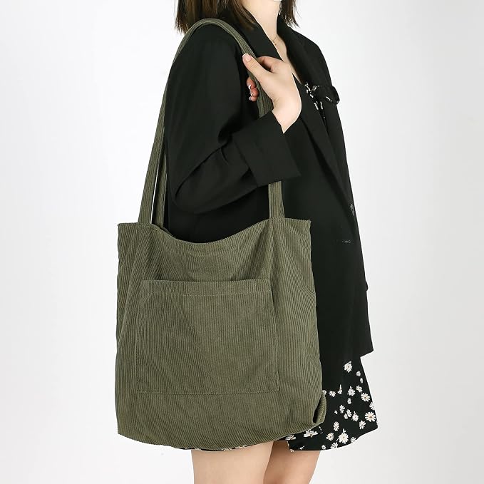 WantGor Women Corduroy Tote Bag, Large Shoulder Hobo Bags Casual Handbags | Big Capacity Shopping Work Bag - Image 2