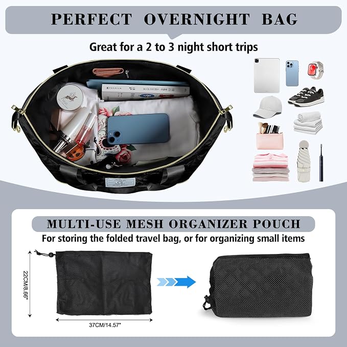 Geestock Travel Duffle Bag - Weekender Overnight Bags for Women, Black | Travel Bag with Expandable Shoe Compartment & Trolley Sleeve, Lightweight Carry On Bag with Drawstring Storage Pouch for Trip - Image 4