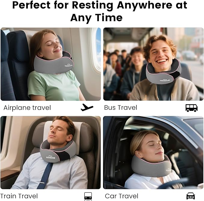 Teemour Travel Neck Pillow Airplane- Upgraded Memory Foam Neck Pillow for Airplanes 360° Support Desing, with Eye Mask & Earplugs, Portable Carry Bag for Long Flights, Business Trip|Travel Essentials - Image 6