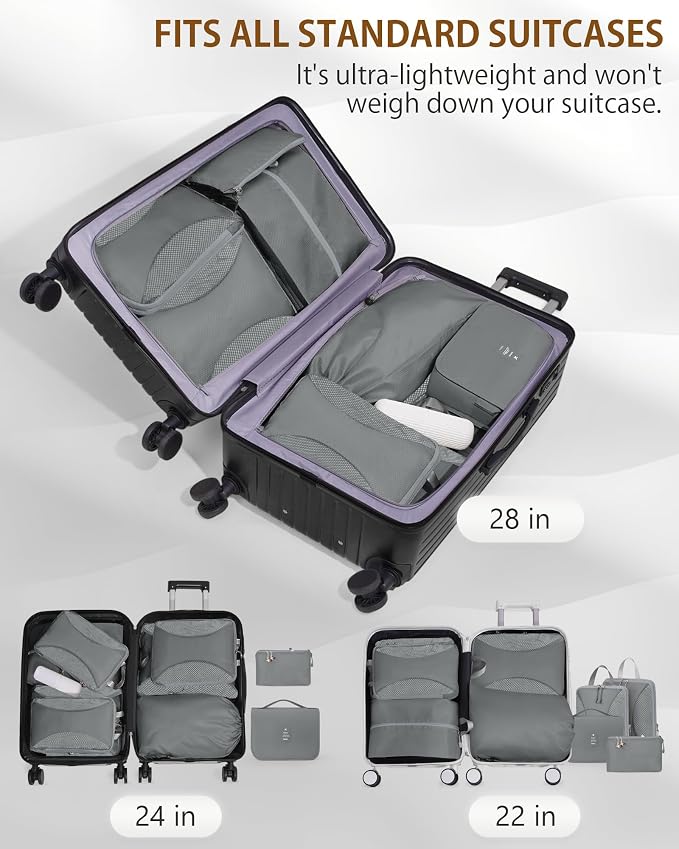 12 Set Compression Packing Cubes, Expandable Suitcase Organizers for Travel Accessories, Lightweight Luggage Organizer Bags, Gray - Image 9