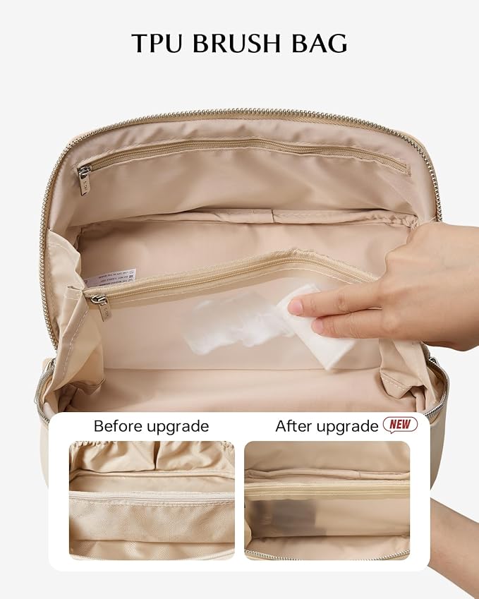 EACHY Travel Makeup Bag for Women, Personalized Initial C Cosmetic Bag | Personalized flat-open organizer with inner pockets, clear TPU brush pocket and reinforced handle for makeup and travel - Image 4