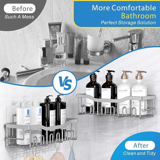 EUDELE 5-Pack Rustproof Stainless Steel Shower Caddy – No Drill Adhesive Bathroom Organizer with Large Capacity, Spacious Shower Shelves for Inside Shower, Kitchen & Home Decor Storage-XL Size - Image 2