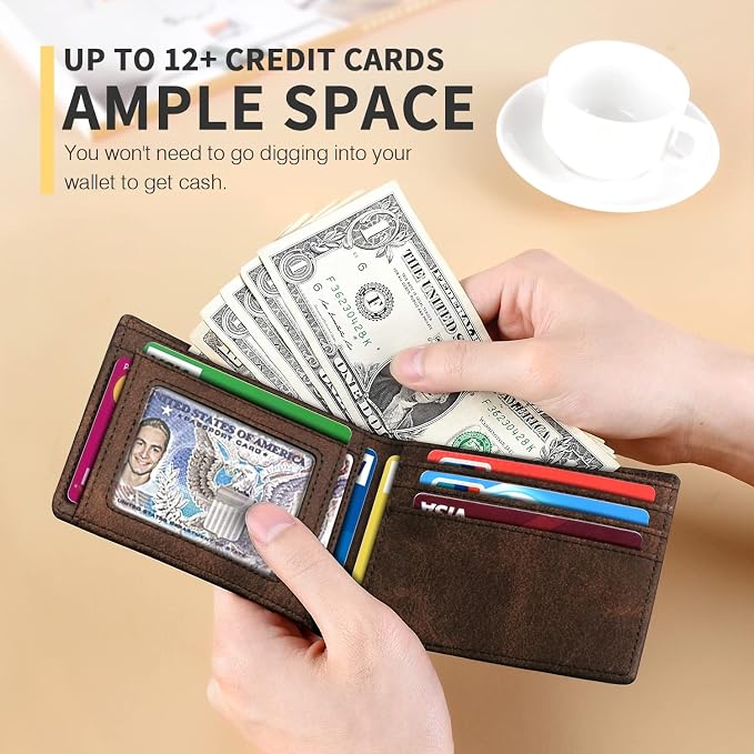 RUNBOX Wallet for Men, Slim Leather Bifold, RFID Blocking Card Holder | Minimalist Front Pocket Design, Credit Card Organizer, Holds 11 Cards, Large Capacity, Thin Profile, Birthday Gifts for Men - Image 2