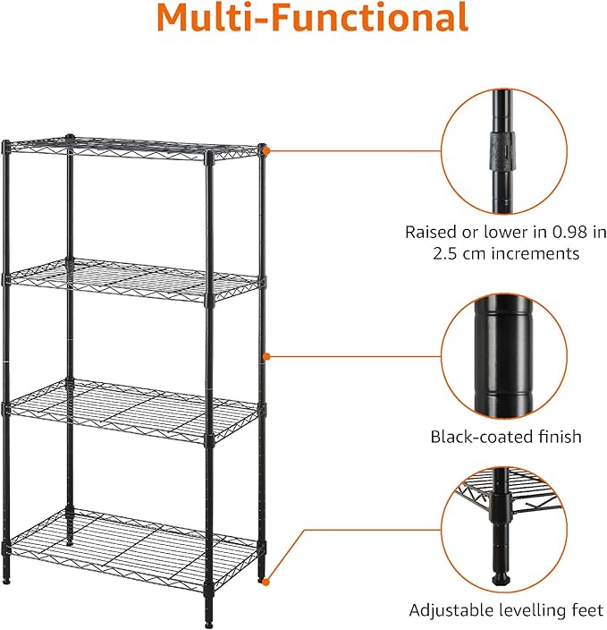 Amazon Basics 4-Shelf Steel Wire Storage Shelves for Garage, Adjustable Metal Shelving Unit, 200 lbs Per Shelf, 23.2" W x 48" H x 13.4" D, Black | Sturdy - Image 6
