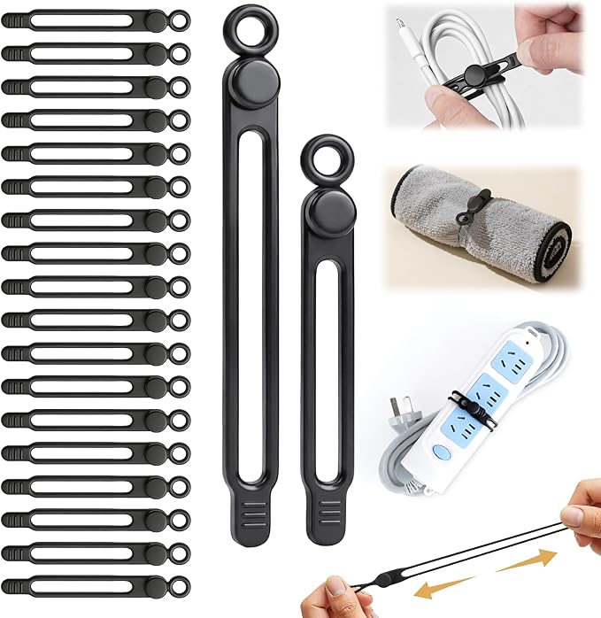 30 Pcs Silicone Cable Ties, Reusable Data Cable Organizer for Home Office | High Elastic, Multipurpose, Cable Management for Charging Cord, Electronics, Computer, Appliances, Travel Essentials by AWROSE