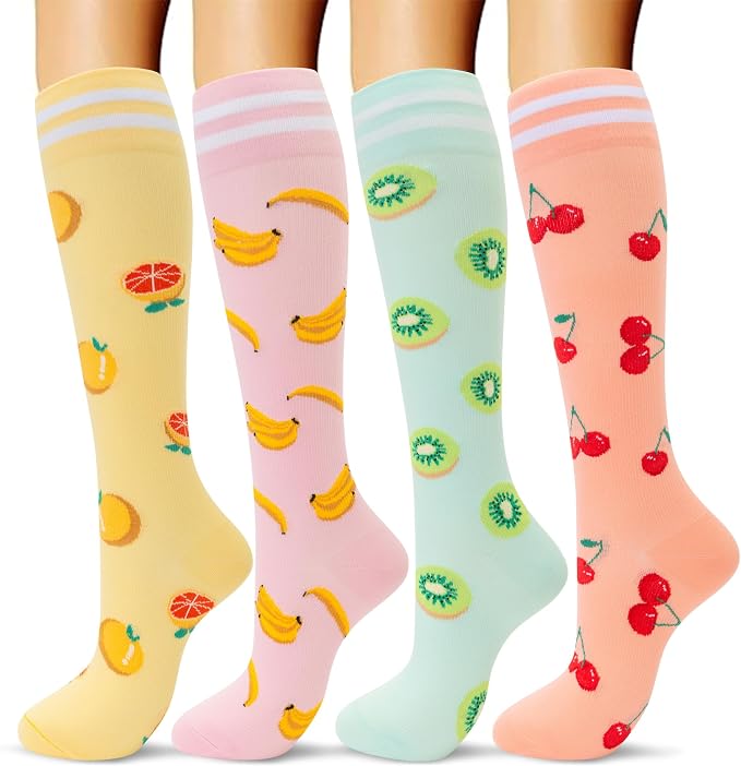fenglaoda Compression Socks Women Men 4 Pairs, Knee High Support Socks for Running, Sports, Travel, Flight, Nurse by fenglaoda
