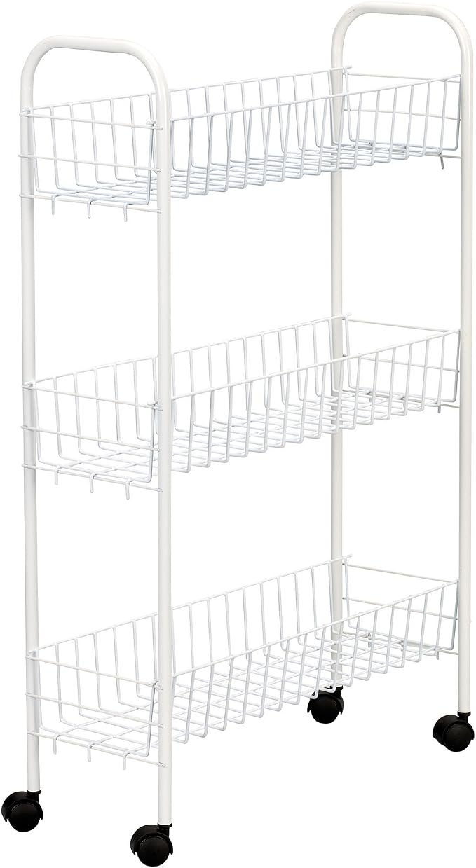 Household Essentials 05121 Slim Line 3-Tier Metal Storage Cart | Laundry Room Rolling Organizer | White by HouseholdEssentials