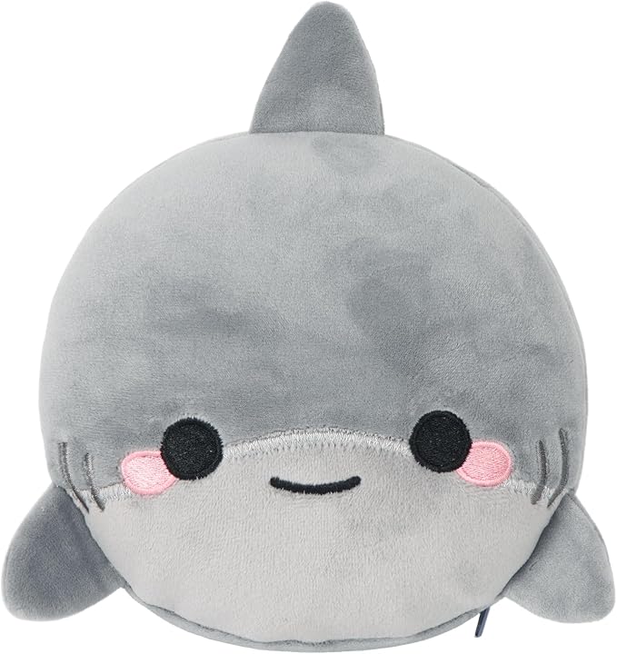 U Scinan Cute Animal 2-in-1 Travel Pillow and Eye Mask – Portable Neck Pillow with Adjustable Strap, Soft Plush Support for Airplane, Car, Train(Shark) by Unknown