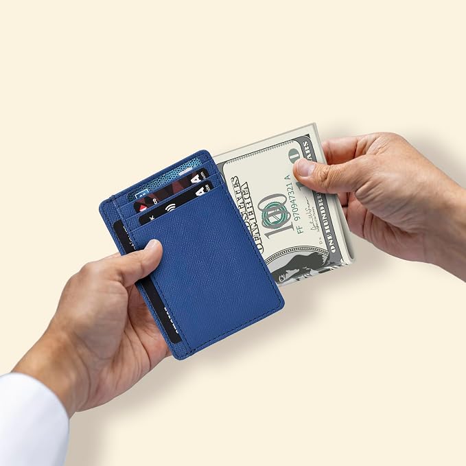 Slim Minimalist Leather Wallet RFID Blocking Front Pocket Card Holder - Image 4