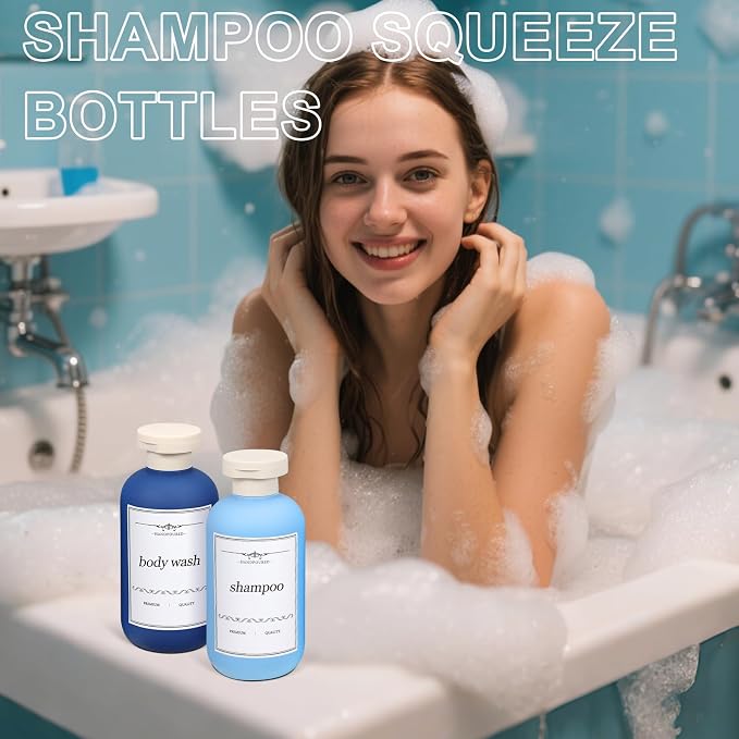 ASEVAT 6.7oz Sealed Plastic Travel Shampoo Bottles, Travel Shampoo and Conditioner Bottles Refillable, Empty Squeeze Bottle, Hand Soap Dispenser for Vacation, Gym, Home(BlueNavyGrey) - Image 2