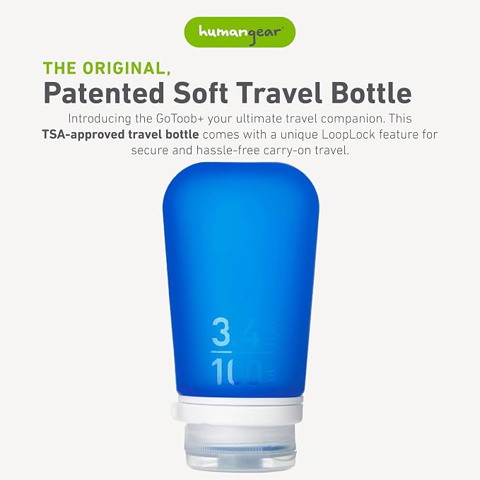 humangear GoToob+ (Large) | Refillable Silicone Travel Bottle | Locking Lid | Food-Safe Material | Dark Blue, Large (3.4 fl.oz.; 100ml) | Refillable & Leak-Proof Silicone Travel Size Bottles with Locking Cap for Toiletries, Camping & TSA Carry-On - Image 2