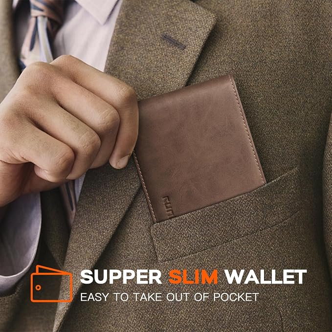 RUNBOX Wallet for Men Slim Leather Bifold RFID Blocking Minimalist Front Pocket Design with Gift Box | Minimalist Front Pocket Design, Holds 8 Cards, RFID Protection, Gifts for Men on Birthdays, Father’s Day, and Christmas - Image 5