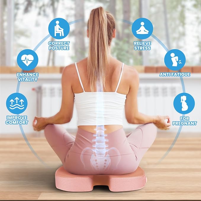 Memory Foam Seat Cushion for Office Chair, Car Seat, Pink, XL | Office Chair Cushion for Car, Airplane - Chair Pad for Long Sitting Sciatica, Hip, Coccyx,Tailbone Pain Relief, Butt Pillow - Image 4