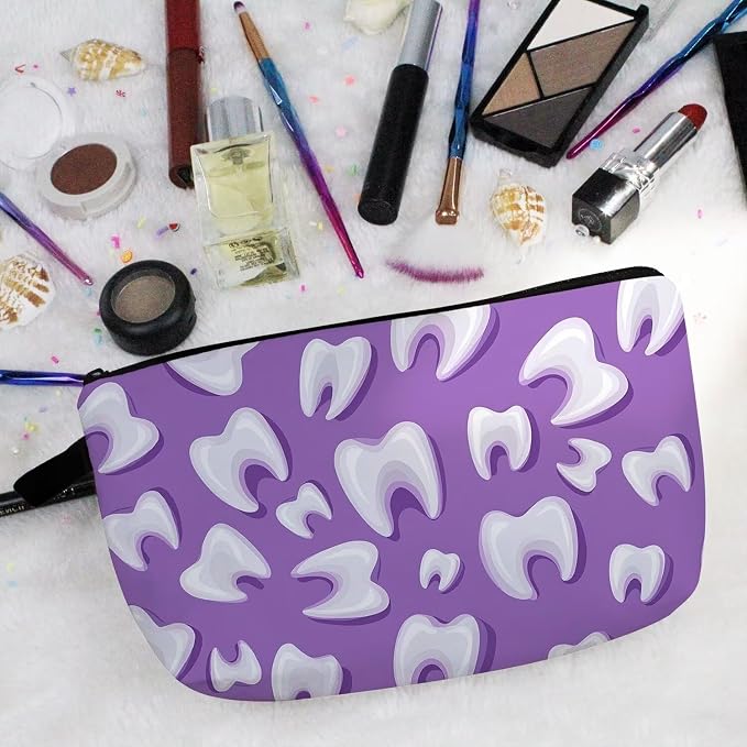 Livel lhood Purple Cartoon Teeth Small Makeup Zipper Bag | Purple Cartoon Teeth Printed Cosmetic Organizer Pouch, Purple Cartoon Teeth Gift for Women - Image 5