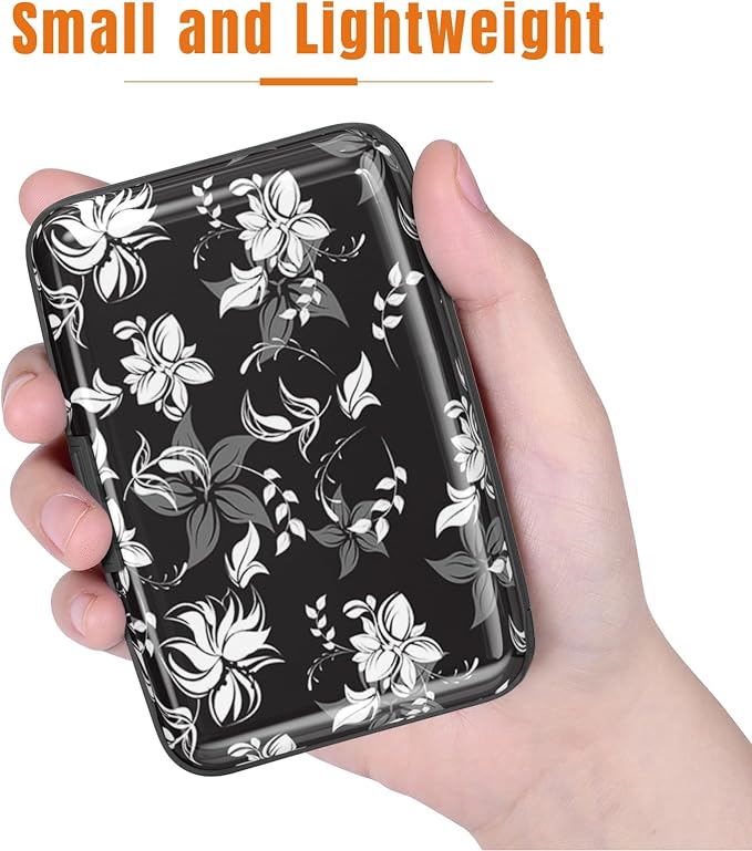 Rimilak Aluminuml Credit Card Holder,White Flower | Mini Credit Card Wallet RFID Blocking Slim Metal Hard Case for Women Men - Image 3