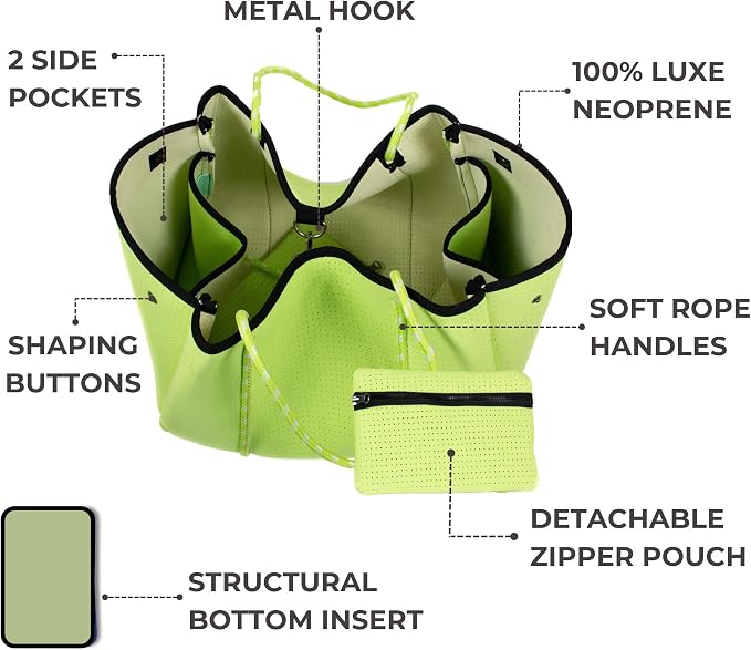 POPUPS Large Neoprene Tote Bag for Women - Everyday Designer Handbag for Travel Work and Beach with Pockets and Zipper Pouch - Image 4