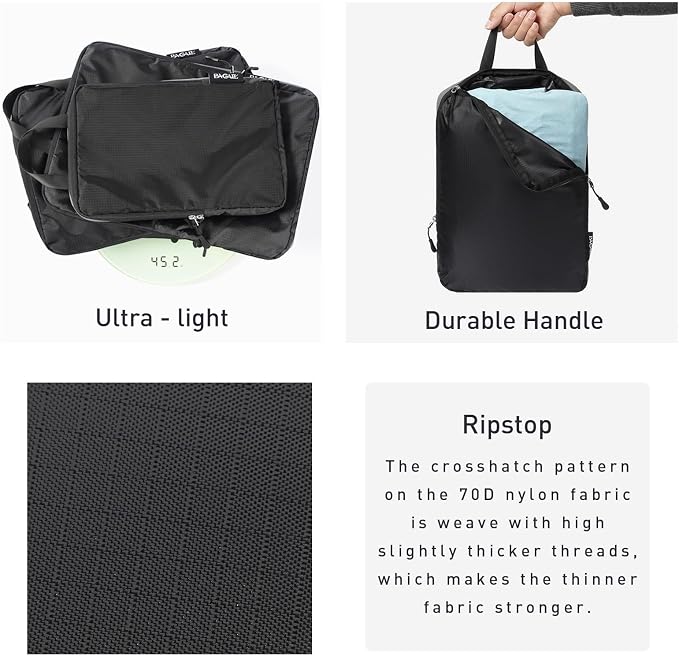 Bagail Ultralight Compression Cubes 7 Set - 3 Packing Cubes, 3 Organizers, and 1 Shoe Bag - Image 5