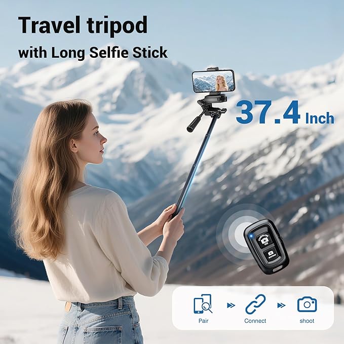 Phone Tripod, Tall Tripod Selfie Stick with Remote, 83” Tripod | for iPhone, with Remote, Carry Bag, Phone Holder, Tripod Stand for Camera iPhone, Photo Vlog Video Recording - Image 7