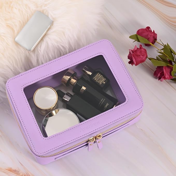 Aveniee Clear Makeup Bag Organizer,Large Travel Toiletry Bag for Women, Waterproof Cosmetic Pouch with Zippers,Car Organizers and Storage Case for Accessories,Lilac - Image 4