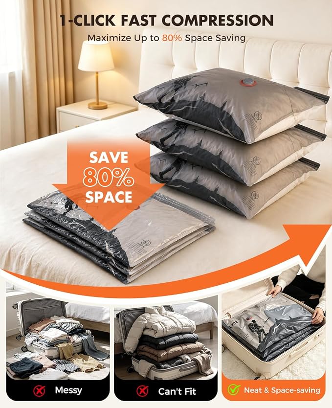 Vacuum Storage Bags with Electric Pump,Supports -60kPa Vacuum Seal Bags for Clothing Included, Travel Bags with Portable Cordless Pump, Compatible with Bags 10 Combo Set - Image 4