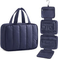 BAGSMART Travel Toiletry Bag for women, Portable Hanging Hook Makeup Bag Organizer, Waterproof Makeup Cosmetic Bag, for Full-Size Accessories, Toiletries,Navy Blue by BAGSMART
