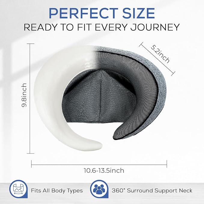 Travel Neck Pillows for Airplanes – Sleep Comfortably on Long Flights, Roadtrips, Home or Office. All-in-One Travel Sleep Kit with Hood, Eyemask and Earplugs - Image 6
