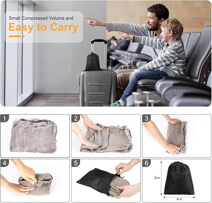 Inflatable Travel Foot Rest Pillow, Kids Airplane Bed, Grey, 1 Pack | Adjustable Height Leg Pillow for Air Travel, Make a Flat Bed for Kids and Toddlers, Great for Airplane, Train, Car - Image 7