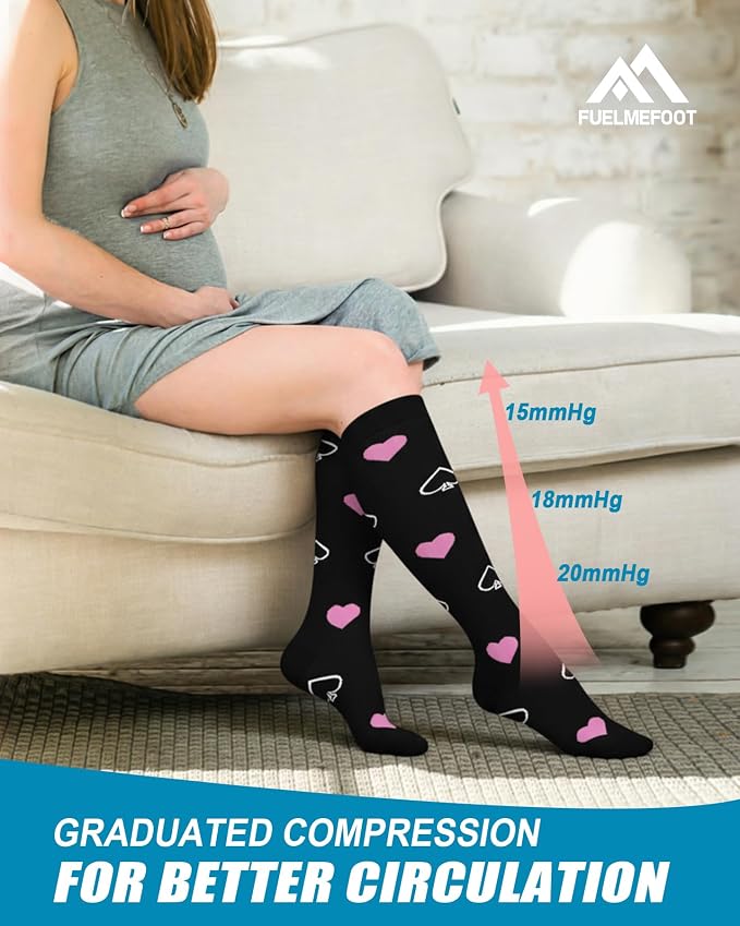6 Pairs Compression Socks for Women & Men 15-20mmHg Knee High Socks | Graduated Compression Socks Supports Circulation, Ideal for Nurses Pregnancy, Travel, Flying, Running & Daily Wear - Image 5