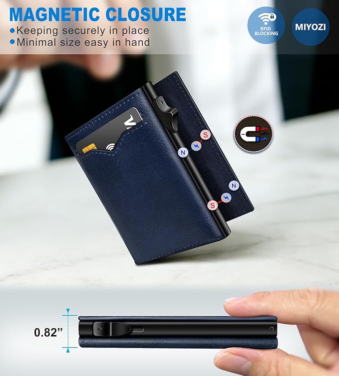 Wallet for Men,with Cash Pocket 2 ID Window 9-13 Cards,Metal Case Smart Slim Pop Up Credit Card Holder Flip with Magnetic Closure RFID Blocking Trifold wallet with Gift Box - Image 3