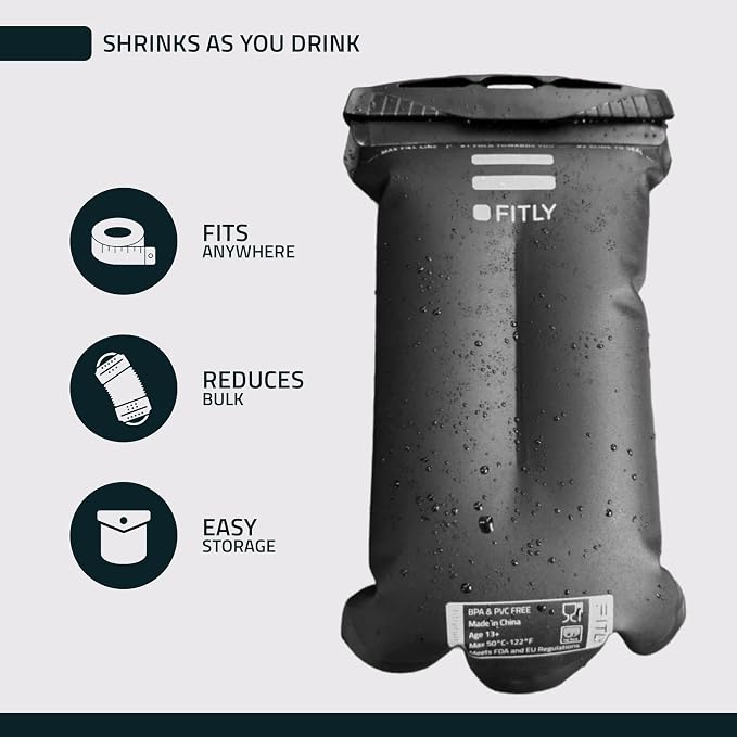 FITLY Soft Flask - Shrink As You Drink Soft Water Bottle for Hydration Pack - Folding Water Bottle Ideal for Running, Hiking, Cycling, Climbing & Rigorous Activity - Image 3