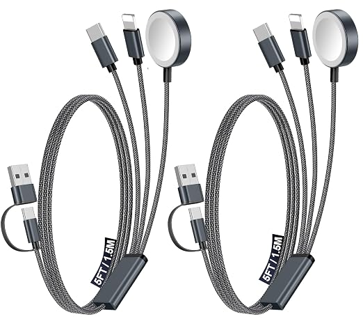 2Pack Travel Essentials for Apple Watch Charger,3-in-2 Multi Charging Cable | Cruise Vacation Camping Essentials for iPhone Charger,Type C/Lightning for iWatch,iPhone 17-12,Xbox Series X&S-5FT Black by Accessoriesforphoneandelectricproducts