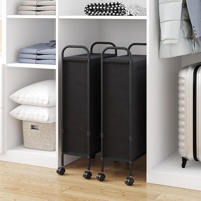 ELYKEN Slim Laundry Hamper with Lid & Wheels, 50L Rolling Laundry Basket | 7.9" Narrow Design, 50L, Removable Liner Bag, Lockable Wheels, Space Saving Clothes Hamper for Bathroom, Bedroom, Closet - Image 4