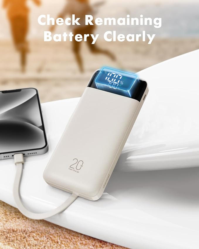 charmast Portable Charger Built-in Cables, 20000mAh Power Bank 6-Output | Travel Fast Charging Battery Pack for iPhone 17/16/15 Samsung Android, Flight-Approved, Multi-Device, USB-C & USB-A, LED % - Image 8