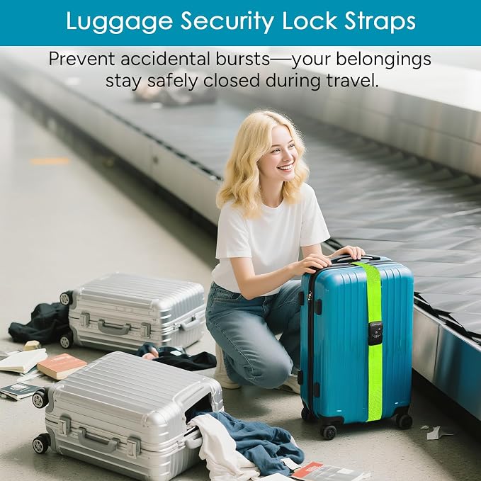 Travel Inspira Heavy Duty Luggage Straps with TSA Lock | Anti-Burst Protection; High Visibility Green; TSA-Lock Belt with Tag; Adjustable 103-200cm; 20-28 Inch Bags; Anti-Burst - Image 3