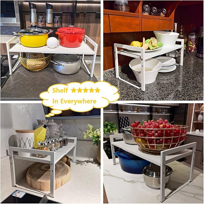 Expandable Cabinet Shelf Organizer 16-26" L Stackable Kitchen Counter Shelf Rack Stand Sink Riser Countertop Storage White (Wide 10.6”D) - Image 5