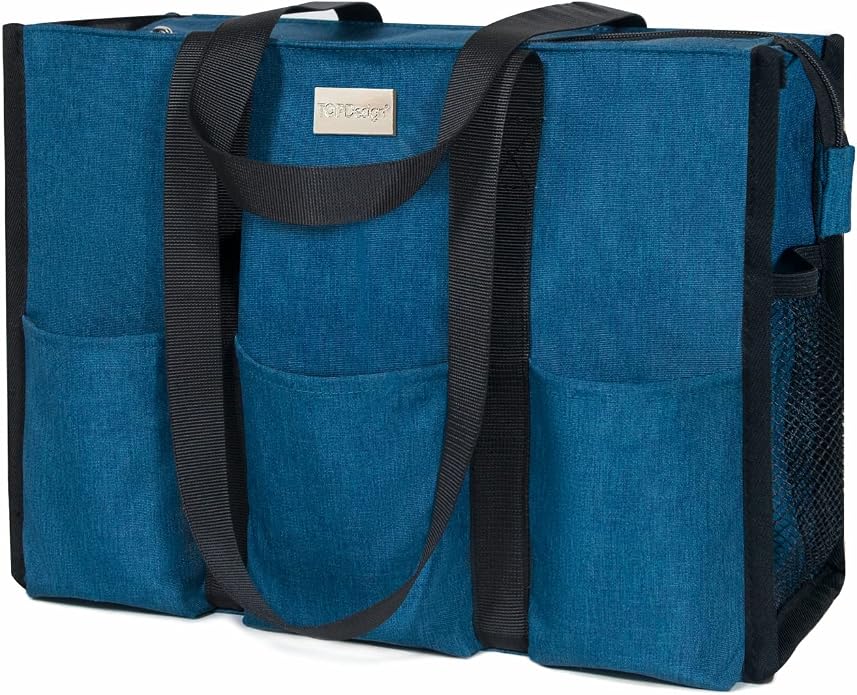 TOPDesign Utility Water Resistant Tote Bag with 13 Pockets, Top Zipper Closure & Thick Bottom Support, for Working Women by TOPDesign