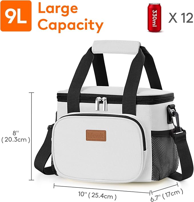 Lifewit Medium Lunch Bag, Insulated Lunch Box, Soft Cooler Cooling Tote for Adult Men Women, Sliver Gray 12-Can (9L) - Image 3