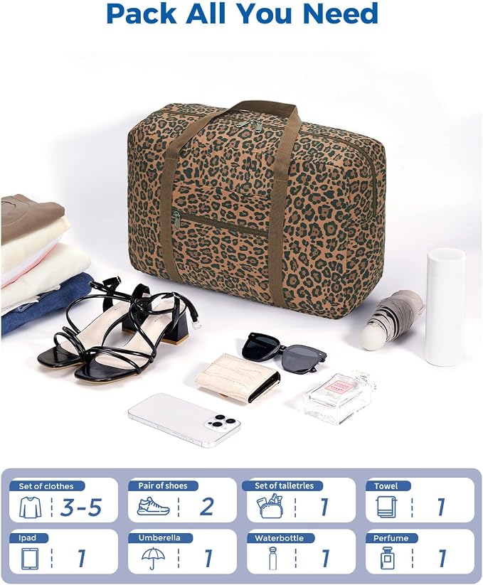 WANDF Personal Item Travel Bag, Carry On Duffle Bag Women | 18x14x8 inches, Airline Underseat Aprroved, Weekend Overnight Trips, Lightweight Packable - Image 4
