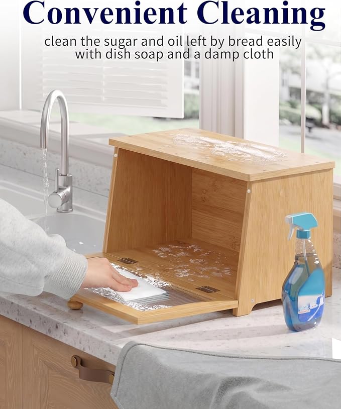 Kitsure Wooden Bread Box for Kitchen Countertop, 1-Tier, Bamboo | Large Capacity Kitchen Countertop Organizer, Stylish Bread Storage with Window, Multi-functional Container - Image 6