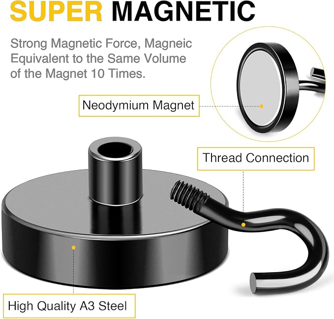 DIYMAG Magnetic Hooks,170lbs 10p Cruise Cabin Essentials Heavy Duty Black | Strong Neodymium Rare Earth Magnets, for Kitchen, Classroom, Beach, Cruise Cabins, Refrigerator, Hanging Key Clothes Wall Hat - Image 3