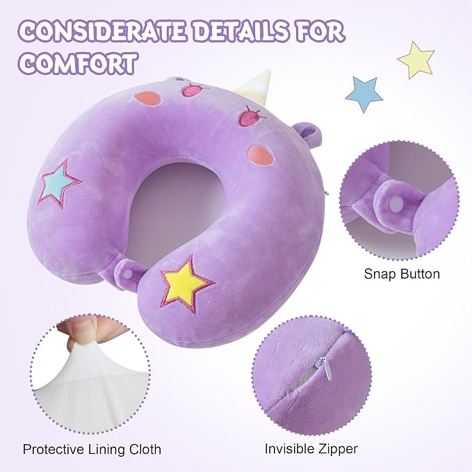 Cirorld Travel Pillow for Kids Adult Cute Neck Pillow for Traveling Memory Foam Airplane Pillow Sleep Mask Animal Flight Pillow Head Rest Neck Support for Cars Long Flights (Purple, 9-12 Y/O) - Image 4