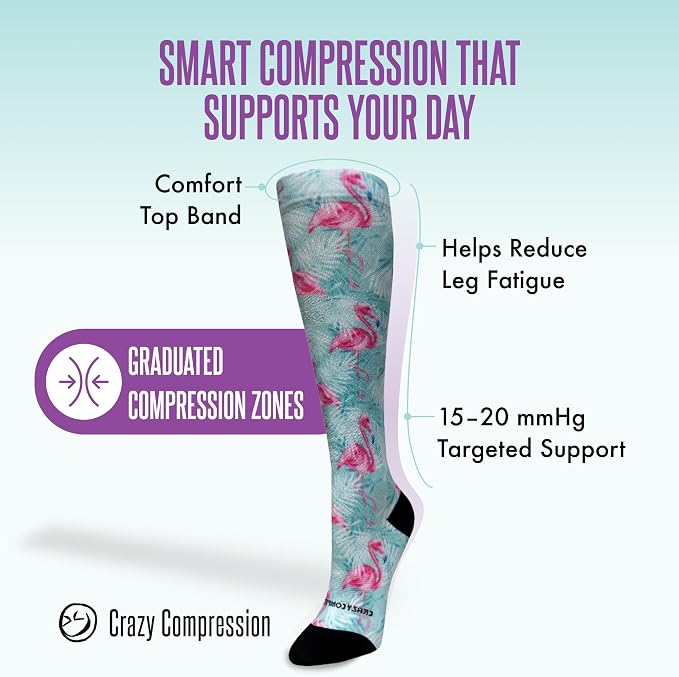 Crazy Compression Socks, Comfortable Support Socks for Recovery, Travel, Hiking, and Long-Hour Comfort w/Fun Designs - Image 3