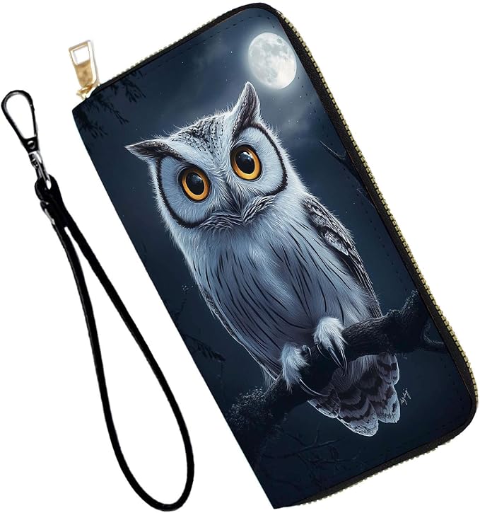 Women's RFID Blocking PU Leather Zip-Around Wallet, Large Capacity Clutch with Phone Holder, Travel Purse & Card Organizer with Removable Wristlet,Owl Moon by Unknown