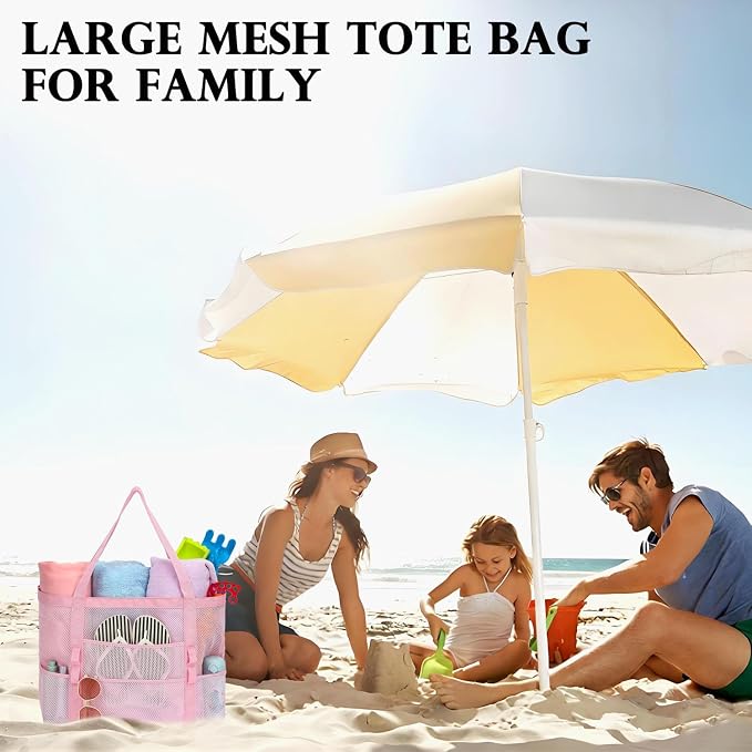 Fammart Mesh Beach Bag for Women, Large Beach Toy Pool Bag with Zipper Pocket, SandProof Cruise Essentials 2026 Family Travel - Image 8