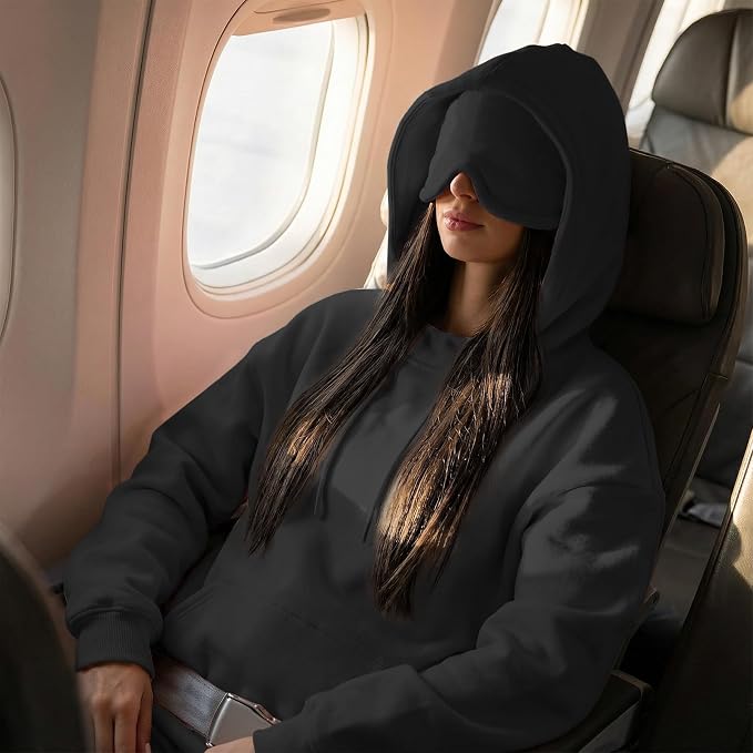 Ainangua Womens Oversized Pullover Essentials Hoodie with Eye Mask Comfor Airplane Mode Travel Office Vacation Sweatshirt - Image 2