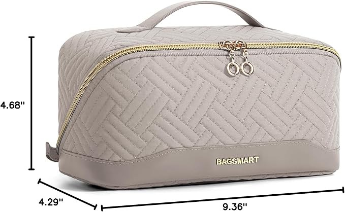 BAGSMART Makeup Bag Cosmetic Bag, Travel Makeup Bag,Water-resistent Makeup Bags for Women Portable Pouch Open Flat Make Up Organizer Bag for Toiletries, Brushes, Tranquil Gray - Image 7