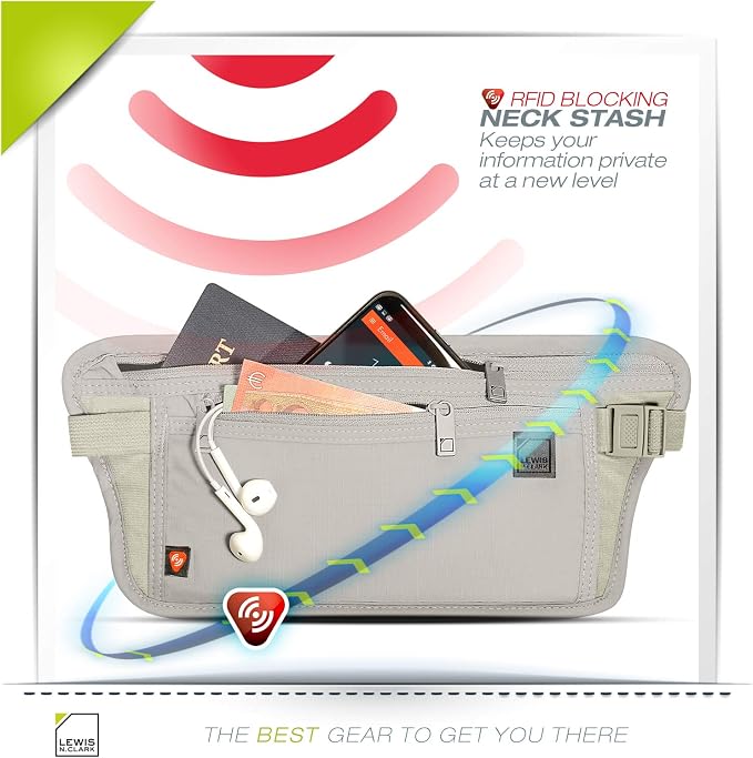 Lewis N. Clark Travel Money Belt Pouch, Slim RFID Blocking Anti Theft Waist Stash Pouches for Cash, Cards and Passport Holder - Image 4