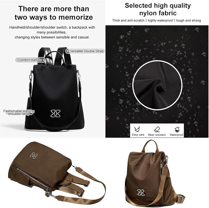 SIRDIKA Women Oxford Cloth Backpack - Anti-Theft Multi-Purpose Large Capacity Oxford Cloth Lightweight Shoulder Bag 3-Way Waterproof Crossbody Bag (Black) - Image 6