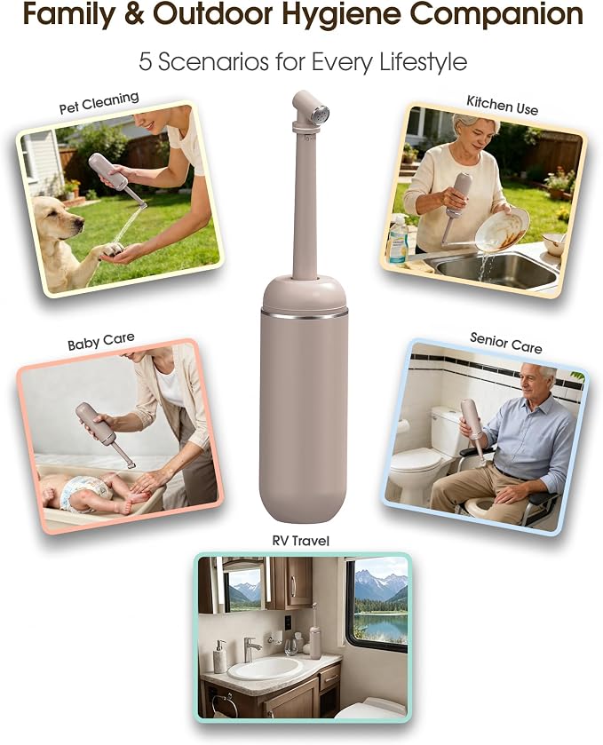 Portable Bidet for Travel & Camping - Manual Squeeze Peri Bottle Handheld | 3 Leak-Proof Seals | BPA-Free | Feminine Hygiene Care | Postpartum | Extendable Sprayer with Nozzle | for Men&Women-Khaki - Image 7