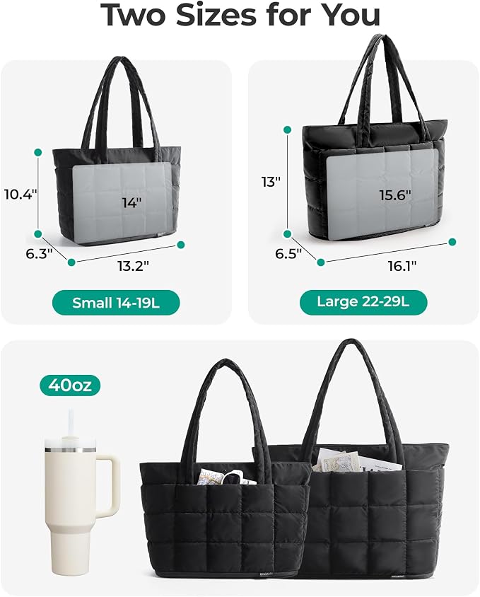 BAGSMART Expandable Tote Bag for Women, Puffer Work Tote Travel Bag | Quilted Carry On Bag for Travel Work Gym College, Waterproof Travel essentials - Image 2